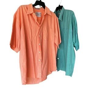 John Ashford Sport Lot of 2 linen blend short sleeve button up shirts vintage L